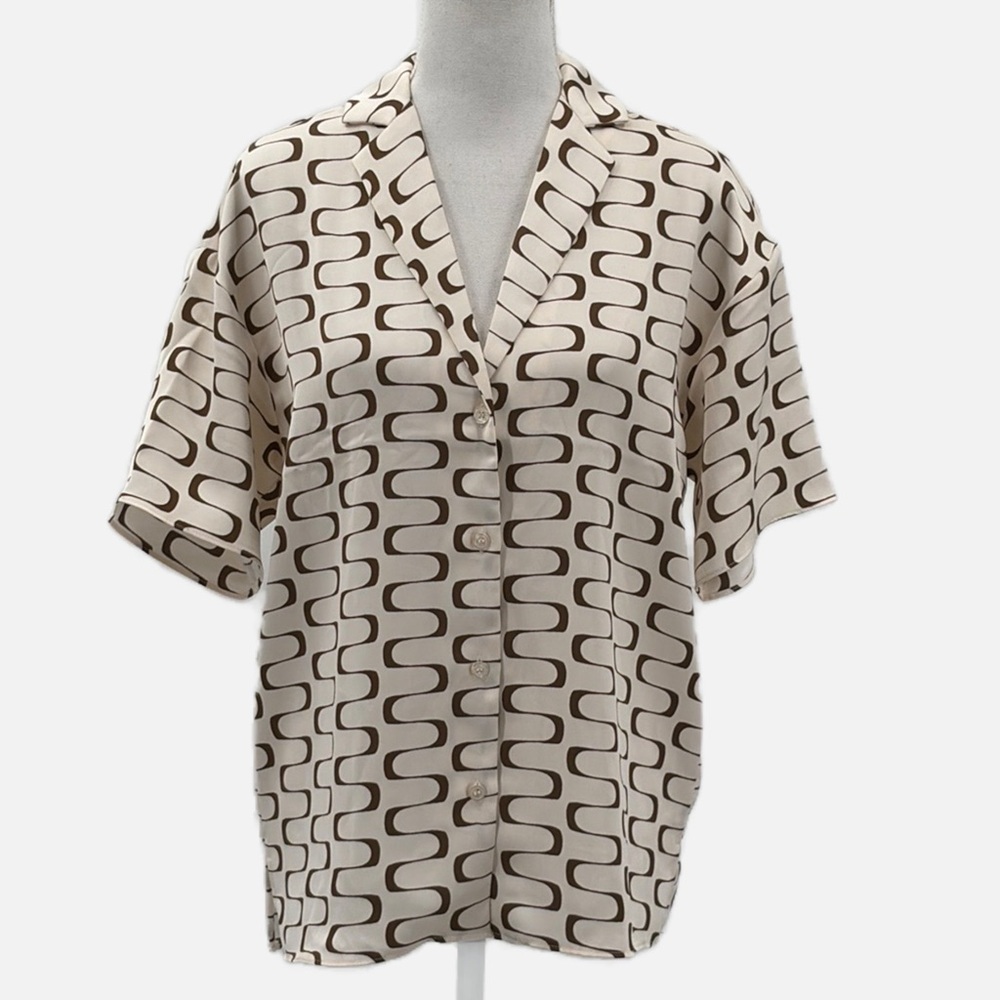 House of Harlow 1960 Satin Finish Button Front Short Sleeve Blouse - Size XS